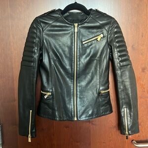 Anine Bing Black Leather Motorcycle Jacket, size XS
